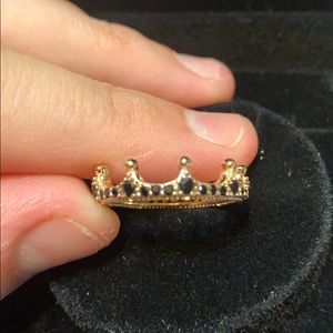 PANDORA Rose Crystal Black Sparkling Crown Ring